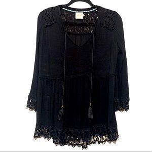 Knox Rose Black Boho Style Top with Tassels.